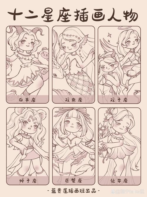 如何绘制十二星座风格的动漫女孩形象？