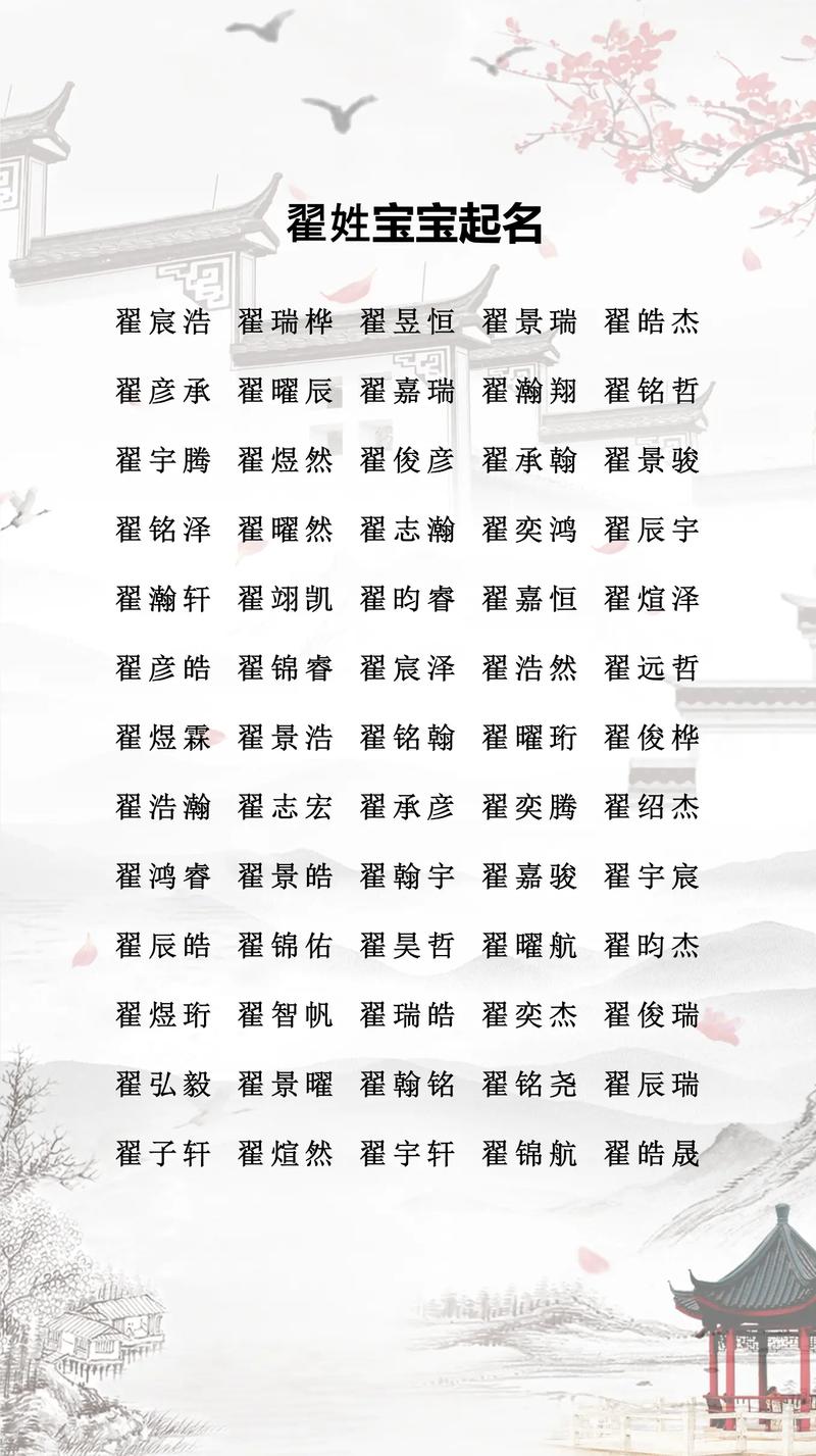 姓翟的男孩四个字名字有哪些好听的呢？