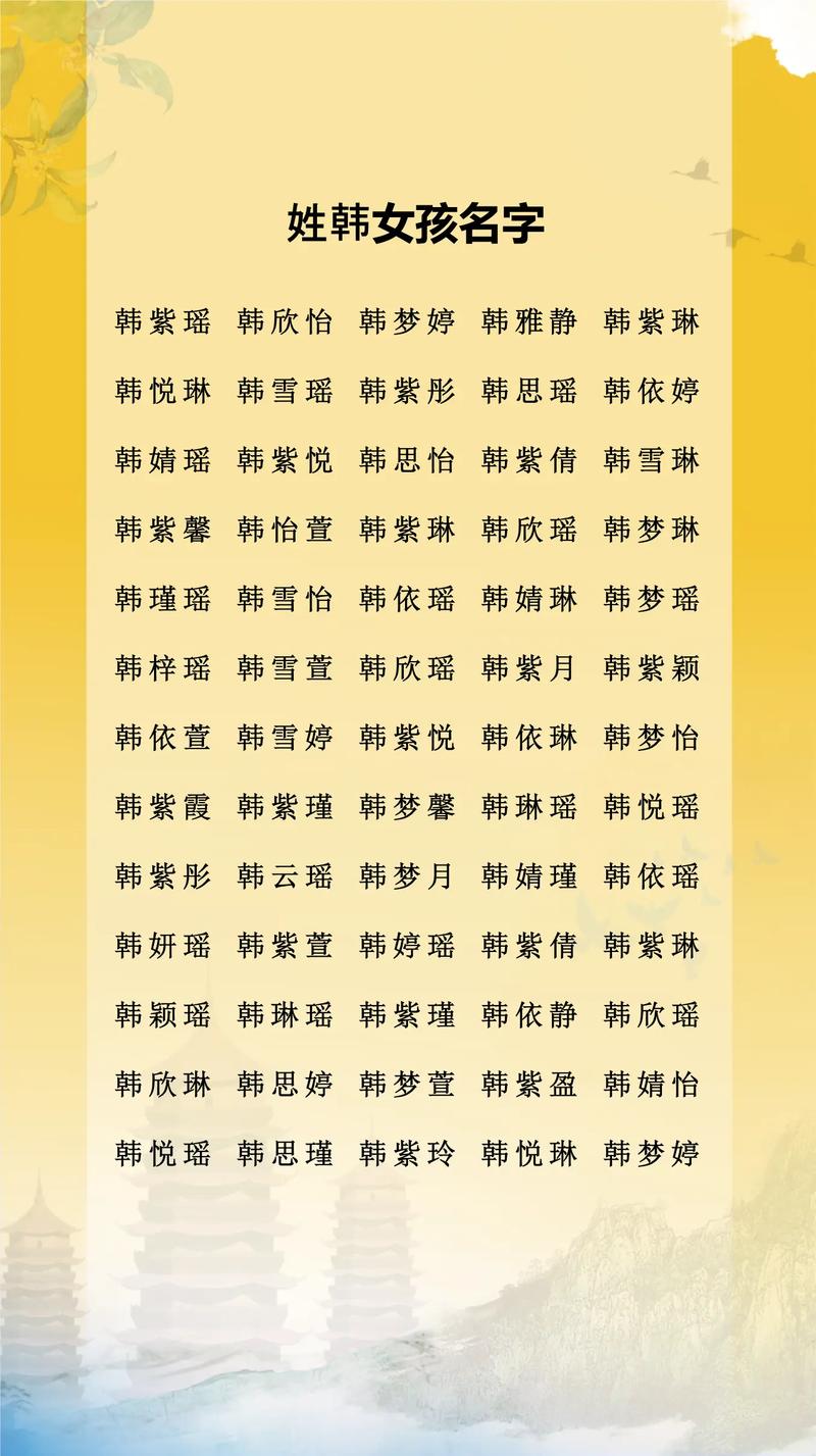 韩姓五行缺金女孩，有没有好名字推荐呢？