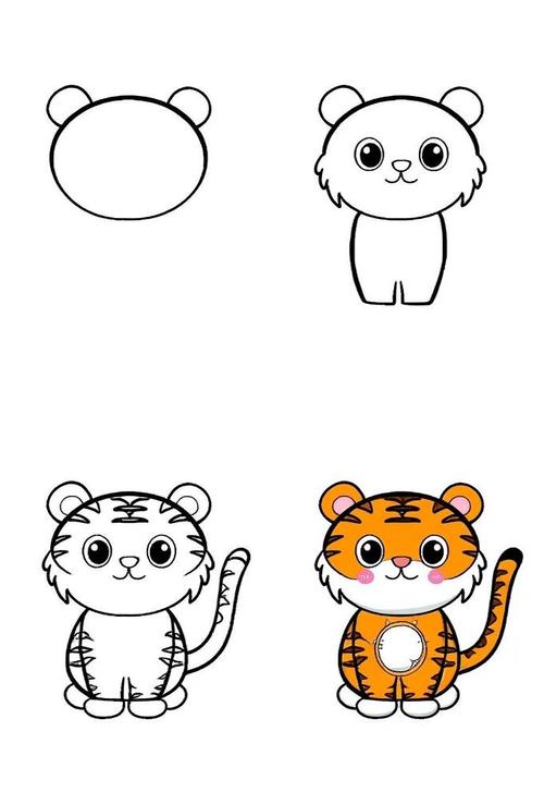 你能画一个长尾巴的老虎，展示在十二生肖虎简笔画大全中吗？