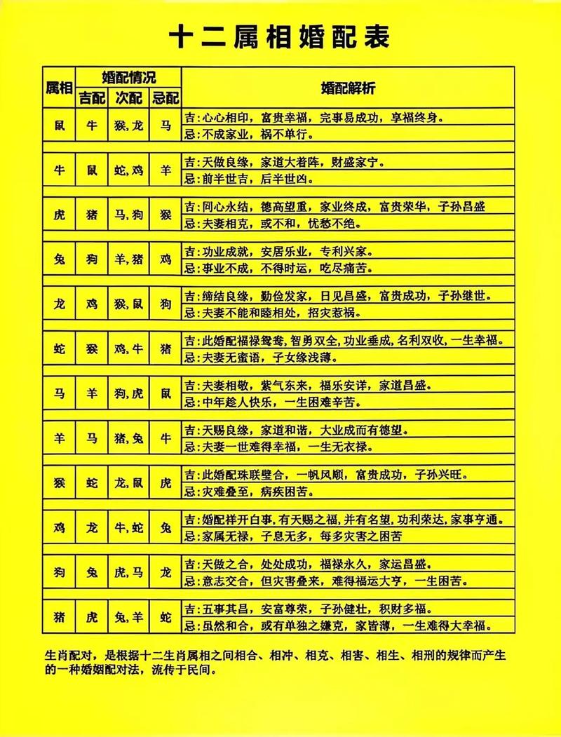 十二生肖属相婚姻搭配图具体是什么含义？