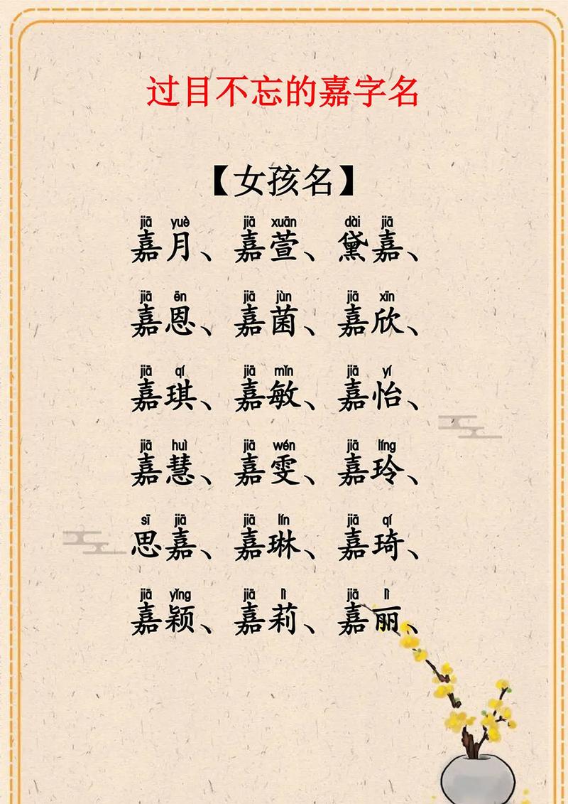 女孩子取名嘉字开头，取什么名字比较好听？