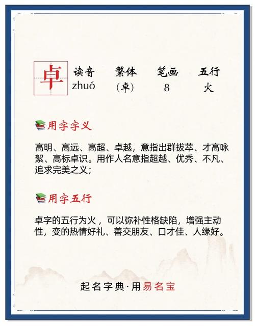 卓字在五行中属于哪一行？它的含义是什么？五行属性又是什么？
