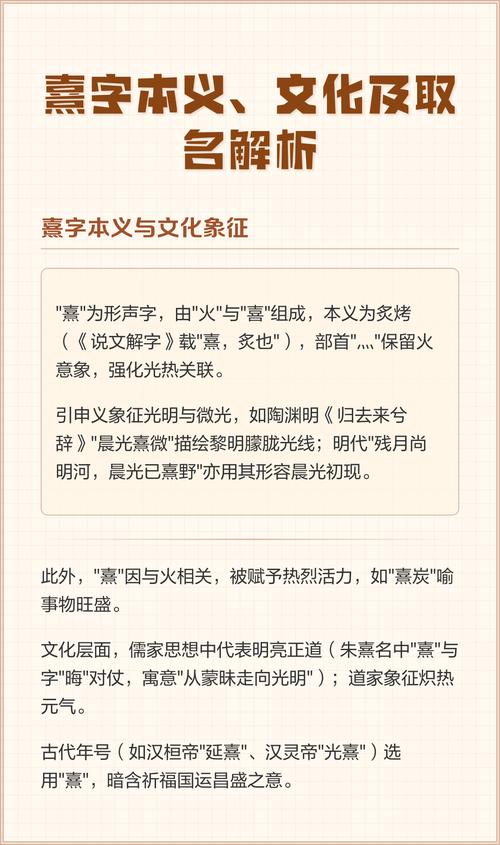 熹字取名寓意及含义，五行属什么？取名时如何体现其美好寓意？