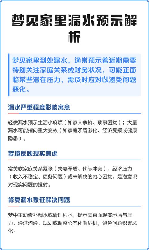 女人梦见家里到处漏水满地水是什么征兆？