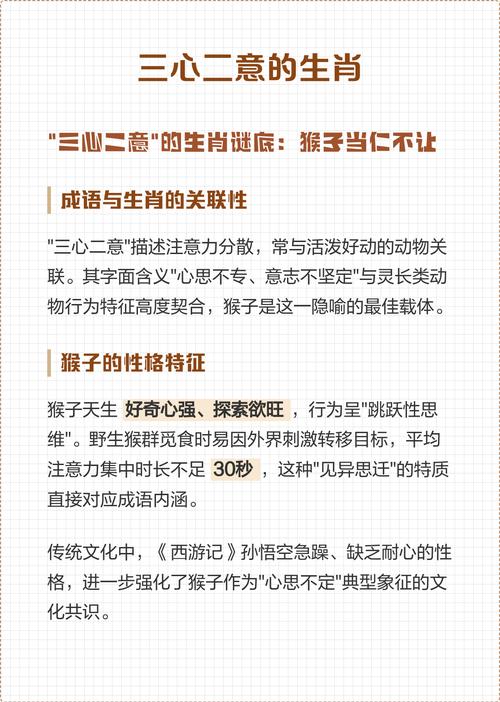 三心两意指的是哪个生肖？这个成语的生肖归属是什么？