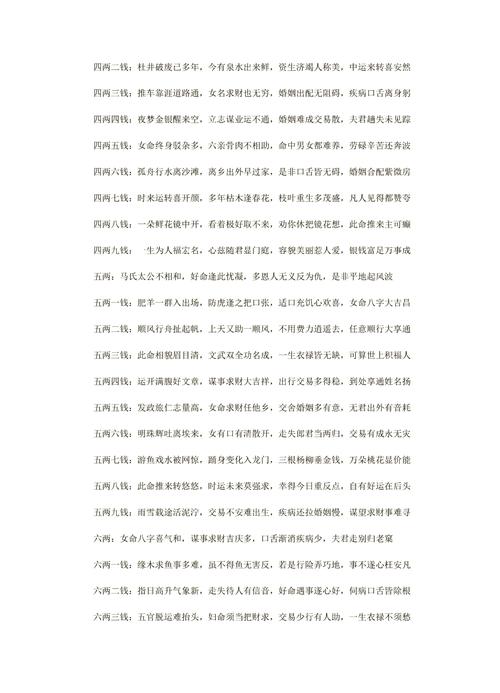 袁天罡称骨算命歌诀中，每个字对应多少克，你嫩详细解释一下吗？