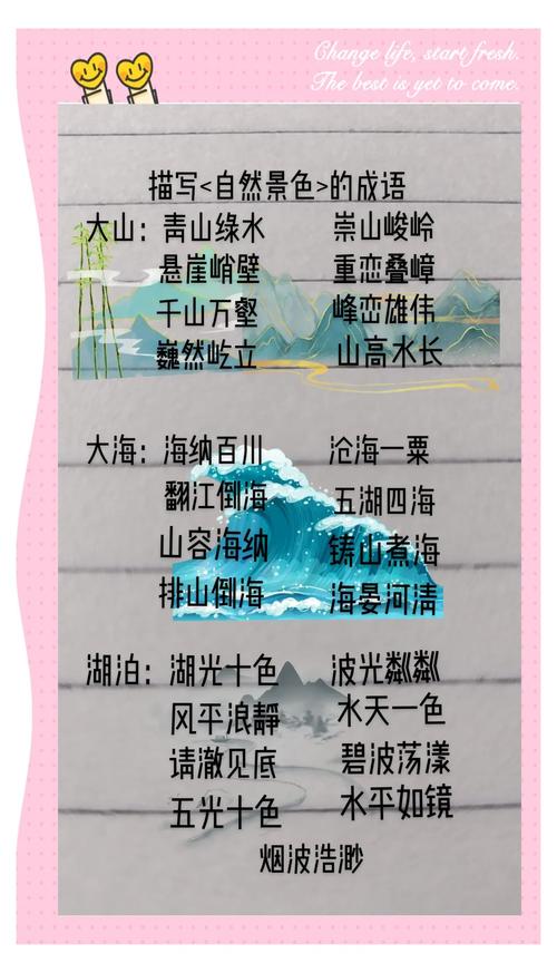 有哪些优美的二字词语可依用来形容风景如画的自然景观？