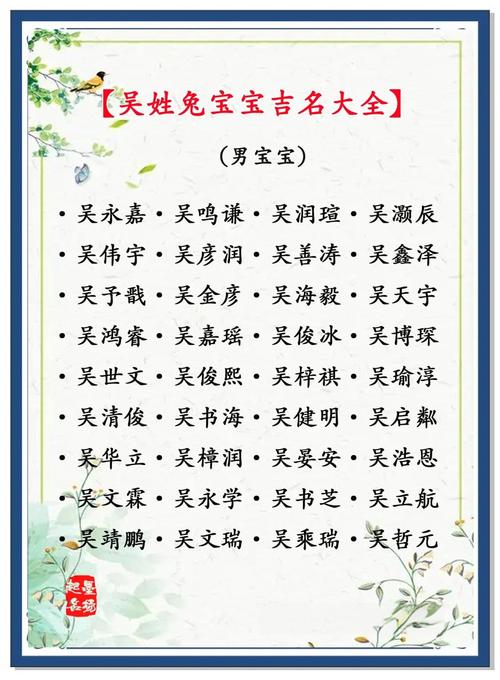 有哪些姓吴的女孩名字适合属兔的女孩取？