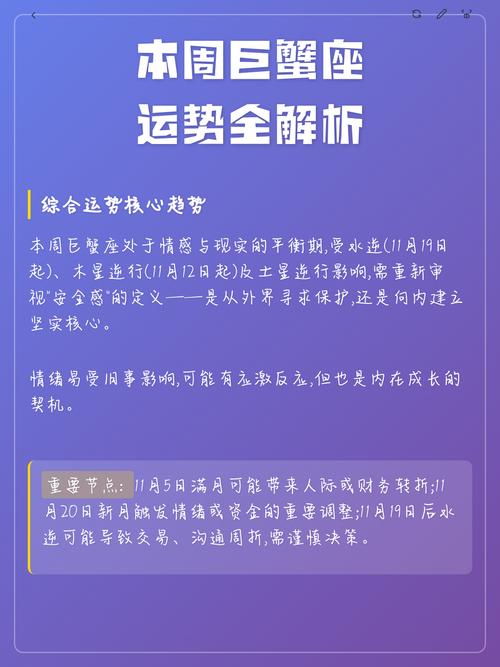 巨蟹座最近一周运势如何？每日每周每月运势详解？
