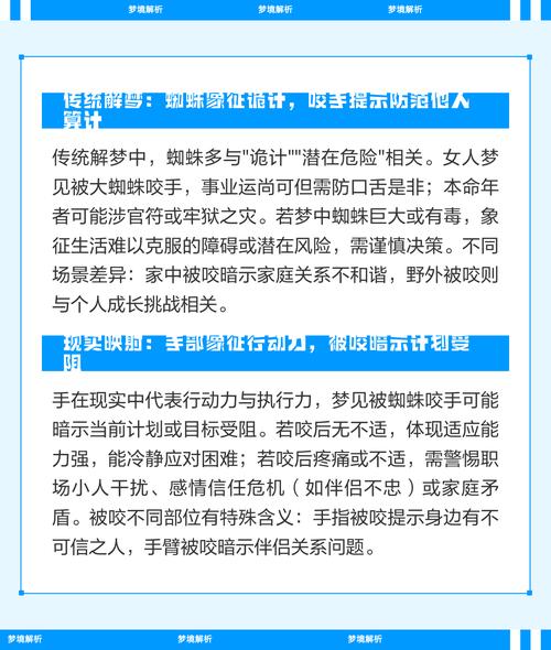 梦见被蜘蛛咬有什么特殊含义或预示着什么？