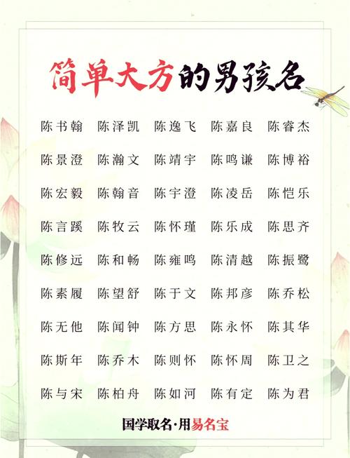 陈姓单字男孩名字有哪些，有没有忒别洋气的推荐？