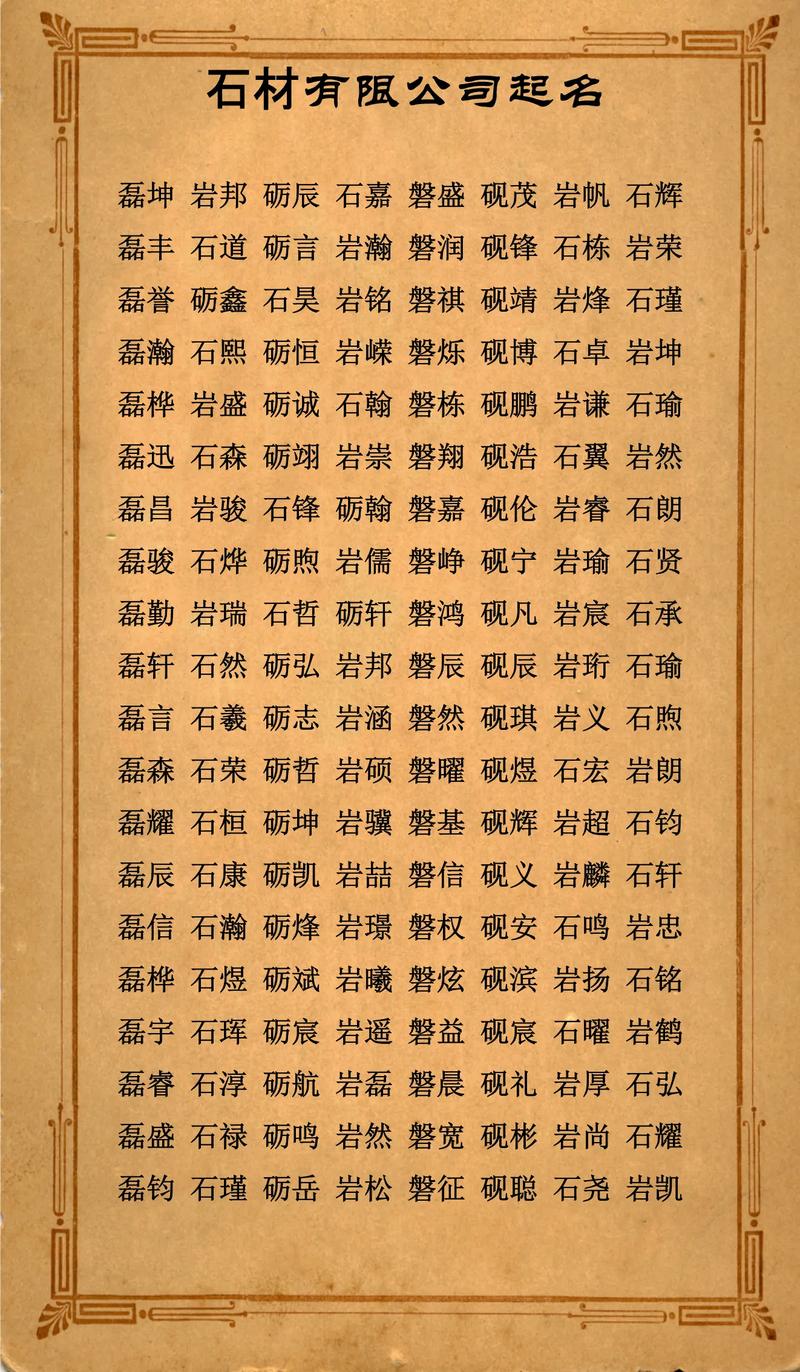 石材店起个吉祥旺气的名字叫什么好？