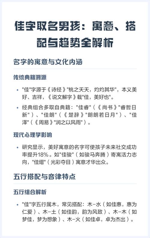 有哪些带佳字的男孩名字及其寓意？