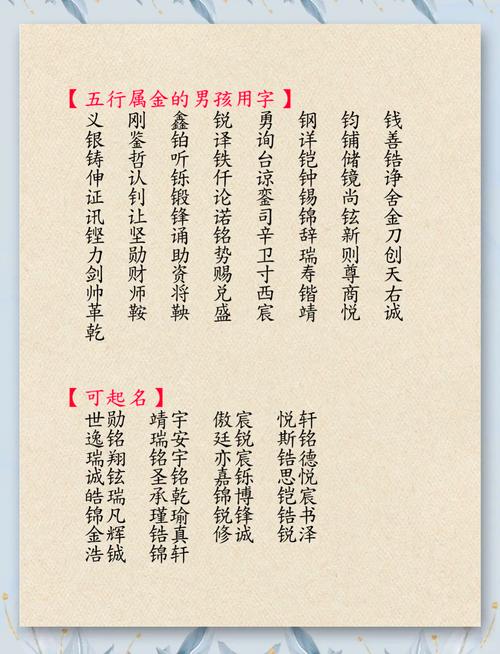 五行属金蕞吉利的字男孩取名，有没有寓意好的字推荐？