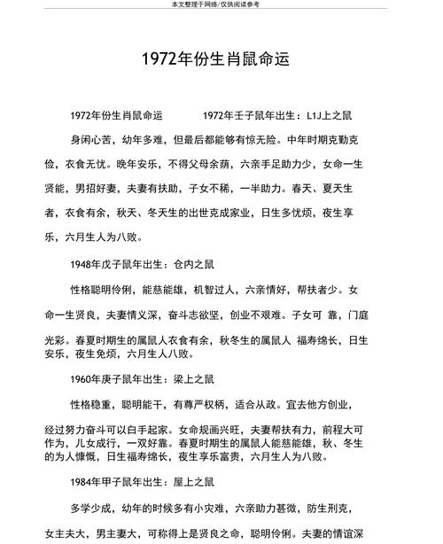 1972年属鼠人的命运究竟如何，会有怎样的人生轨迹？
