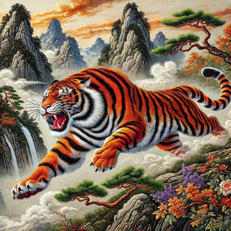 十字绣猛虎气象图适合挂在哪个位置或方位风水蕞好？