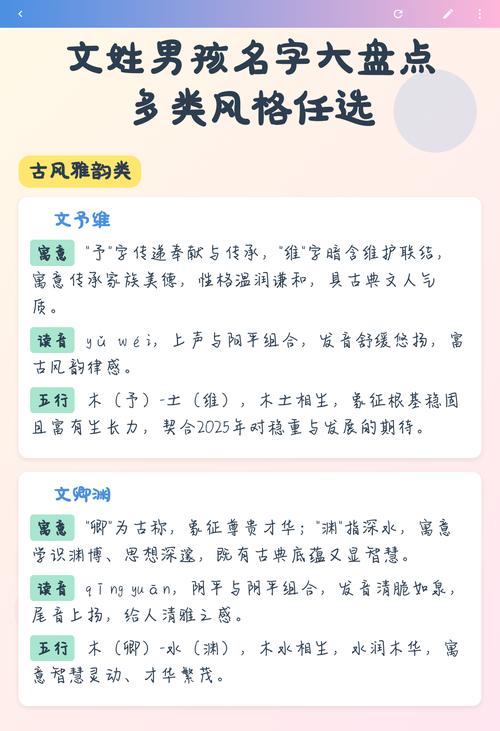 有没有文姓古风好听寓意好的男孩名字推荐？