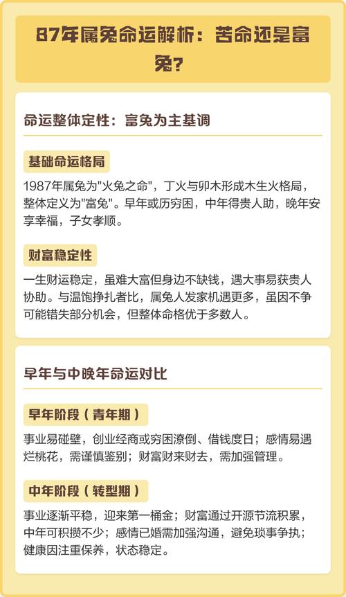 1987年属兔的人一生命运如何？详细分析命运走向？