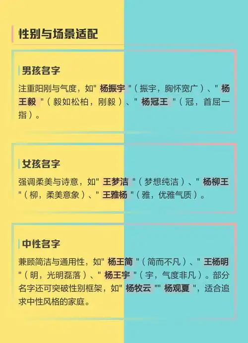 杨和王结合取名，有没有三个字的女儿名字推荐？