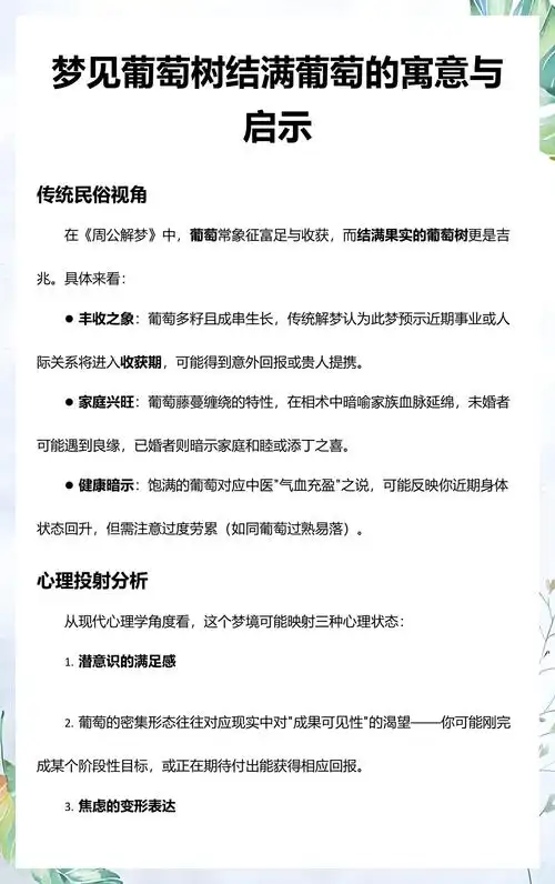 梦见葡萄树上结满葡萄吃葡萄是什么吉凶预兆？