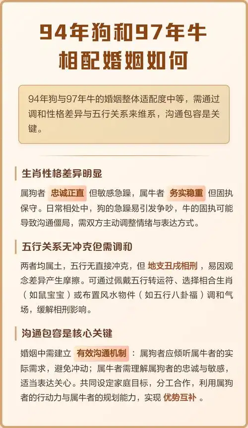94年出生的狗和97年的牛可以成为夫妻吗？相配吗？