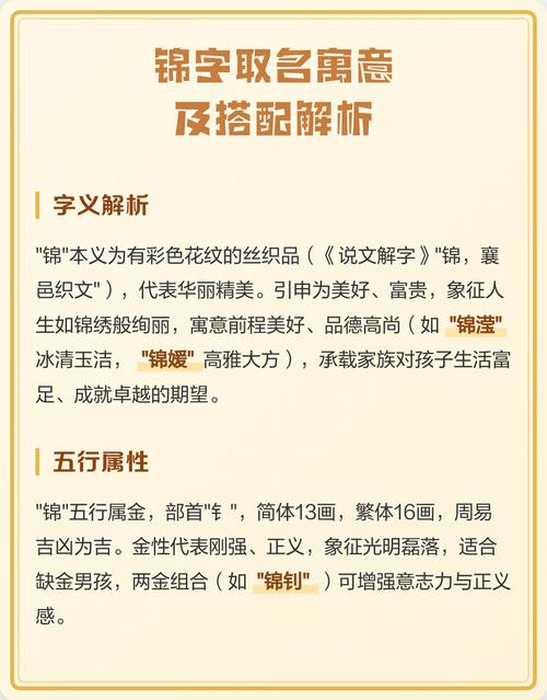 锦字的五行属性是什么其含义和取名寓意具体有哪些？