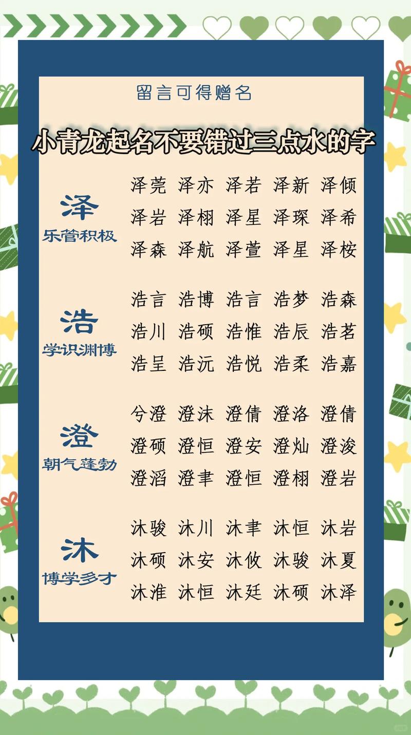 有哪些三点水部首的男孩名字既好听又寓意美好？
