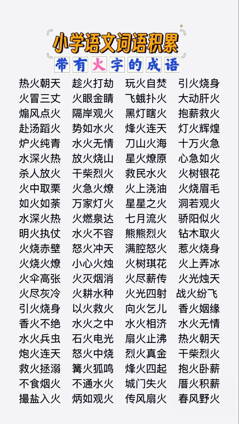 五行属火的成语有哪些？请分别说明每个成语中点字所属的五行属性。