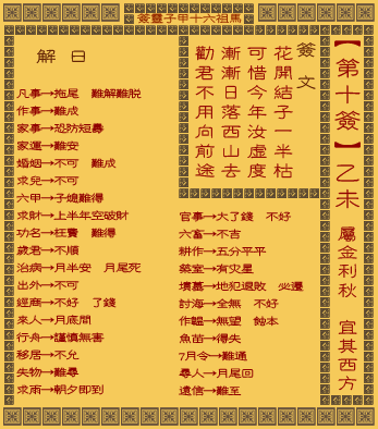 妈祖灵签10解签疾病和39签详解中，有哪些疾病症状的详细解读？