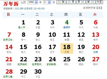 1996年2月15日与2月25日黄历比较