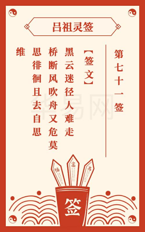 药王灵签第七十一签详解中，吕祖灵签第七十一签如何解读婚姻问题？