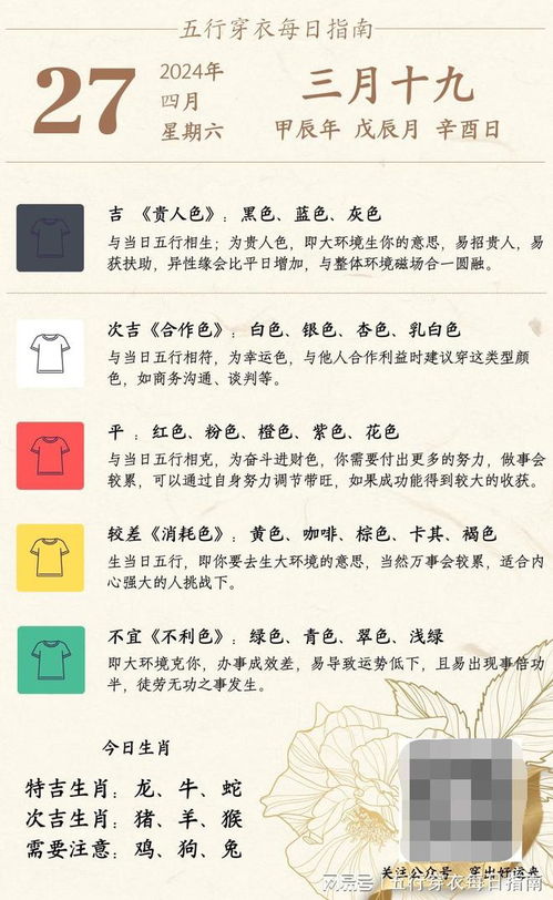 4月27日五行穿衣指南，6月17日五行穿衣每日推荐，如何根据五行选择今日穿衣搭配？