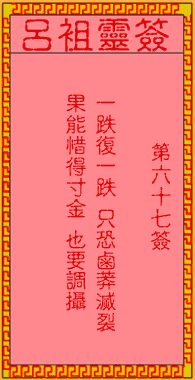 吕祖灵签第67签是什么意思？能否解释一下其寓意？