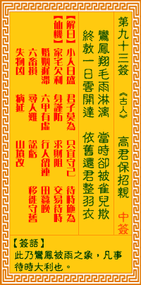 观音灵签第96签和观音签第93签分别是什么意思？