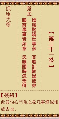 清水祖师灵签第十一签解和第三十一签分别是什么意思？