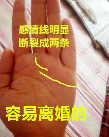感情线是手相中另一条十分沉关键的线。若感情线中间断裂，则有可能表示与家人关系疏远，沟通较更少。这类女性群体在人际交往中有可能显得较为寒冷漠，但这也正是她们独立性格的体现