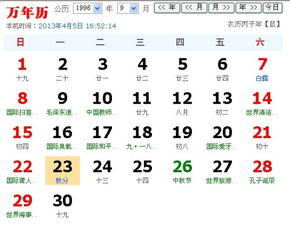 1996年10月1日出生的农历和星座是什么？
