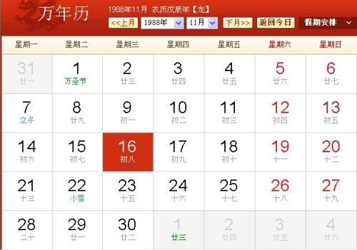 1987年农历10月初4阳历是几号，那天是什么星座？