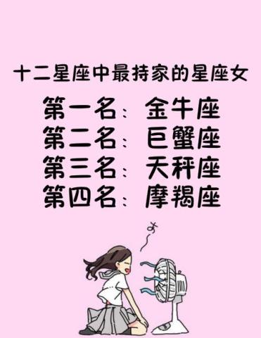 哪个星座女以勤俭持家著称在十二星座中？