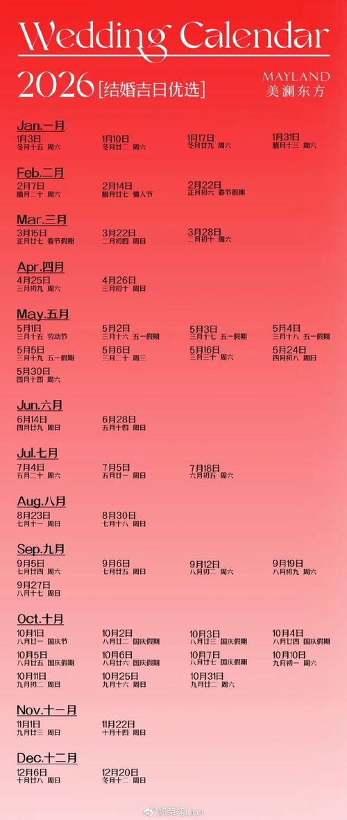 2026年上等结婚吉日一览表里，有哪些具体的吉日推荐？